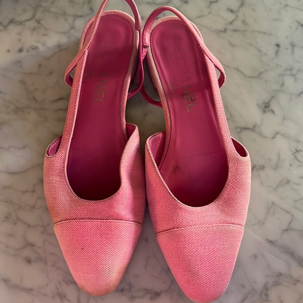 Chanel pink flats 39.5 denim